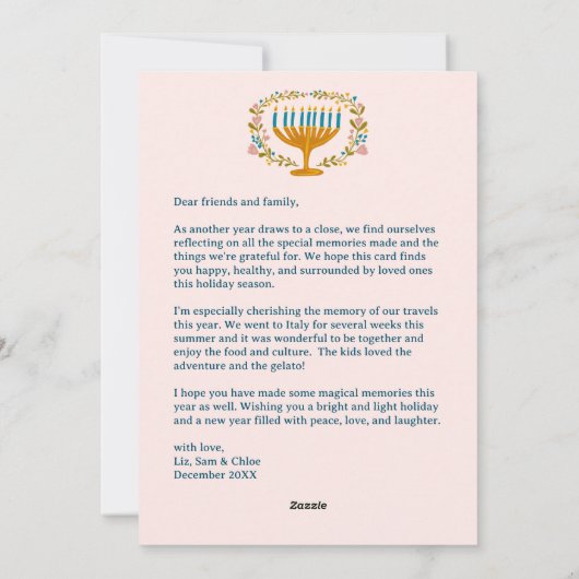 HAPPY HANUKKAH Bloemenkrans Menorah Custom Foto's Feestdagenkaart (Achterkant)