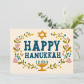 HAPPY HANUKKAH Bloemenkrans Menorah Custom Foto's Feestdagenkaart (Staand voorkant)