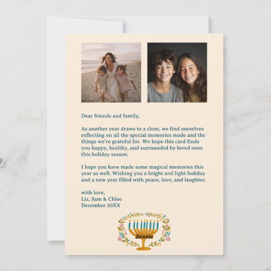 HAPPY HANUKKAH Bloemenkrans Menorah Custom Foto's Feestdagenkaart (Achterkant)