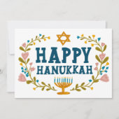 HAPPY HANUKKAH Bloemenkrans Menorah Custom Foto's Feestdagenkaart (Voorkant)