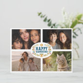 HAPPY HANUKKAH Bloemenkrans Menorah Custom Foto's Feestdagenkaart (Staand voorkant)