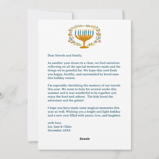 HAPPY HANUKKAH Bloemenkrans Menorah Custom Foto's Feestdagenkaart (Achterkant)