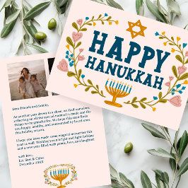HAPPY HANUKKAH Bloemenkrans Menorah Custom Foto's Feestdagenkaart