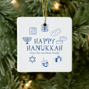 Happy Hanukkah blue aangepaste familienaam gift Keramisch Ornament