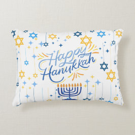 Happy Hanukkah Blue And Gold Accent Kussen