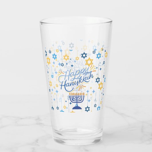 Happy Hanukkah Blue And Gold Glas (Achterkant)