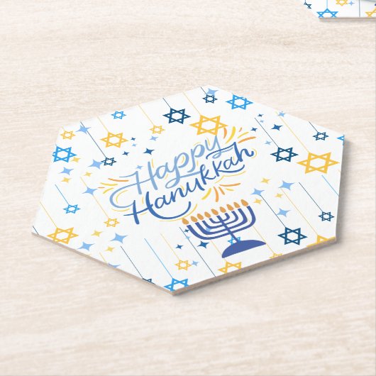 Happy Hanukkah Blue And Gold Kartonnen Onderzetters (Schuin)