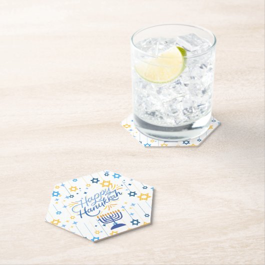 Happy Hanukkah Blue And Gold Kartonnen Onderzetters (Insitu)