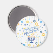 Happy Hanukkah Blue And Gold Magneet (Voorkant / Achterkant)