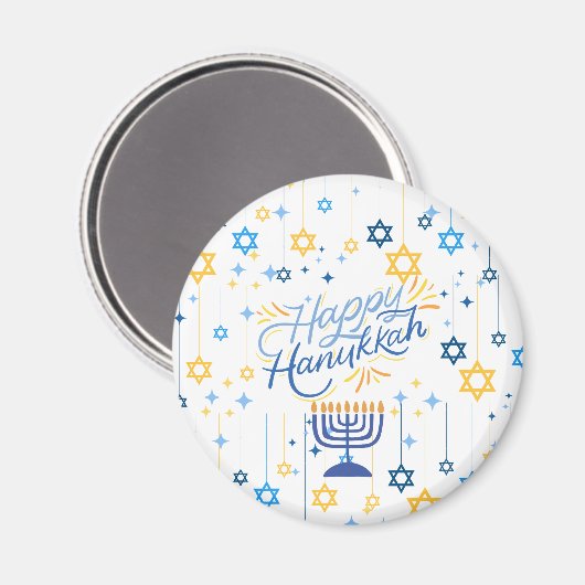 Happy Hanukkah Blue And Gold Magneet (Voorkant / Achterkant)