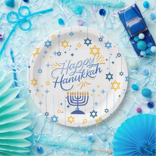 Happy Hanukkah Blue And Gold Papieren Bordje (Feest)