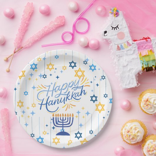 Happy Hanukkah Blue And Gold Papieren Bordje (Feest)