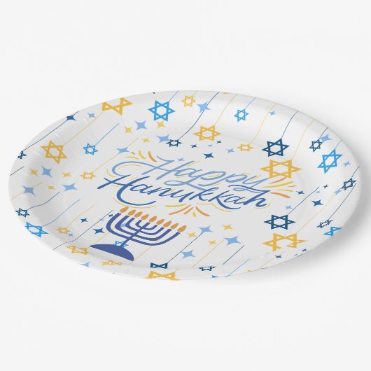 Happy Hanukkah Blue And Gold Papieren Bordje (Gekanteld)