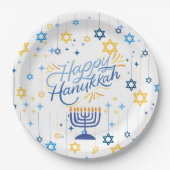 Happy Hanukkah Blue And Gold Papieren Bordje (Voorkant)