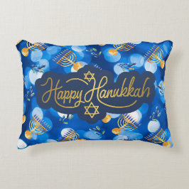 Happy Hanukkah Blue And White Accent Kussen