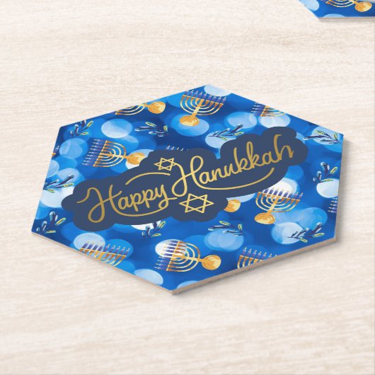 Happy Hanukkah Blue And White Kartonnen Onderzetters (Schuin)