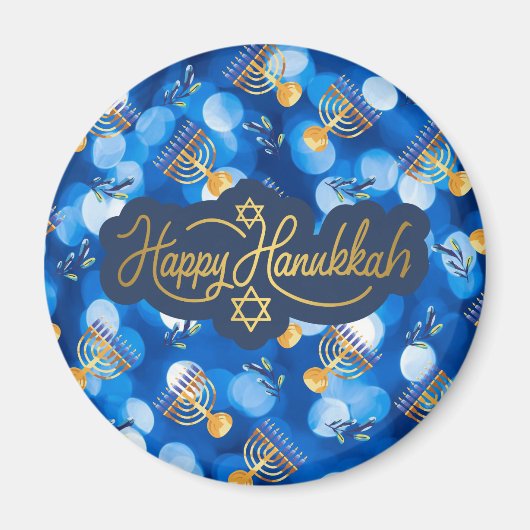 Happy Hanukkah Blue And White Magneet (Voorkant)