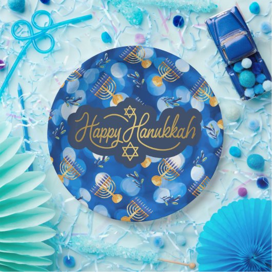 Happy Hanukkah Blue And White Papieren Bordje (Feest)