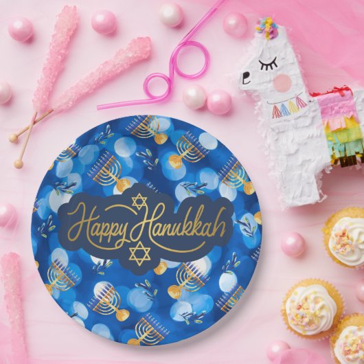 Happy Hanukkah Blue And White Papieren Bordje (Feest)