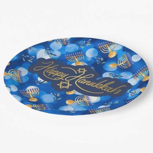 Happy Hanukkah Blue And White Papieren Bordje (Gekanteld)