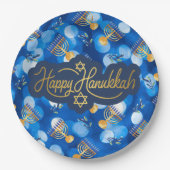 Happy Hanukkah Blue And White Papieren Bordje (Voorkant)