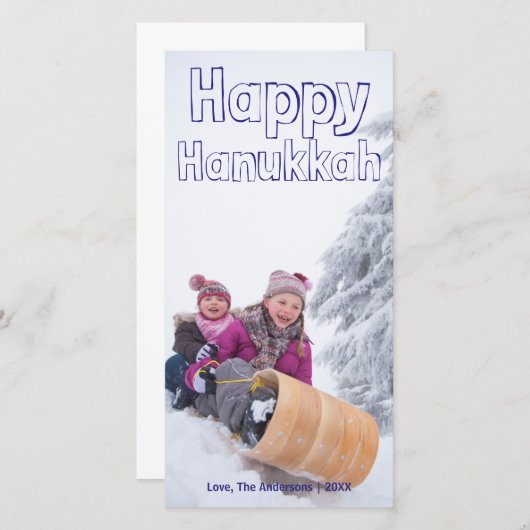 Happy Hanukkah Blue Block - Photocard Feestdagenkaart (Voorkant / Achterkant)