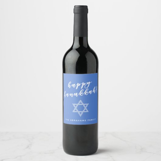Happy Hanukkah - Blue Chevron Star van David Wijn Etiket (Voorkant)