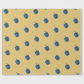 Happy Hanukkah Blue Dreidels op Elegant Golden Cadeaupapier (Vlak)