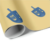 Happy Hanukkah Blue Dreidels op Elegant Golden Cadeaupapier (Rol Hoek)