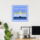 Happy Hanukkah Blue en White Poster (Thuiskantoor)
