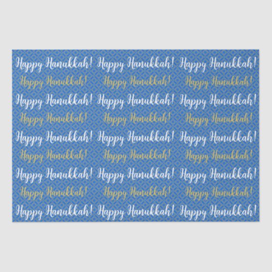 Happy Hanukkah Blue, Gold en White Tissuepapier (Voorkant)