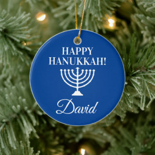 Happy Hanukkah blue menorah aangepast Jwish Holida Keramisch Ornament