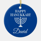 Happy Hanukkah blue menorah aangepast Jwish Holida Keramisch Ornament (Voorkant)
