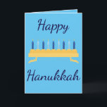 Happy Hanukkah Blue Menorah Feestdagen Kaart<br><div class="desc">Viel het grote lichtfestival met dit wenskaart van Happy Hanukkah. "Happy Hanukah" is geschreven in een mooi donkerblauw cursief lettertype met blauwe kaarsen. De binnenkant van de kaart heeft een mooie boodschap. Bestel er vandaag nog een! Clipart met dank aan Sonya DeHart Design op: http://www.sonyadehartdesign.com |http://www.sonyadehartdesign.etsy.com</div>