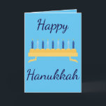 Happy Hanukkah Blue Menorah Feestdagen Kaart<br><div class="desc">Viel het grote lichtfestival met dit wenskaart van Happy Hanukkah. "Happy Hanukah" is geschreven in een mooi donkerblauw cursief lettertype met blauwe kaarsen. De binnenkant van de kaart heeft een mooie boodschap. Bestel er vandaag nog een! Clipart met dank aan Sonya DeHart Design op: http://www.sonyadehartdesign.com |http://www.sonyadehartdesign.etsy.com</div>