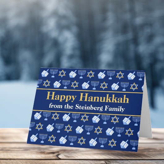 Happy Hanukkah Blue Menorah Star van David Pattern Kaart
