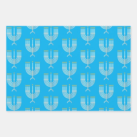 Happy Hanukkah Blue Star Menorah Dreidel Inpakpapier Vel (Voorkant 2)