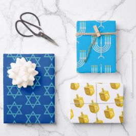 Happy Hanukkah Blue Star Menorah Dreidel Inpakpapier Vel