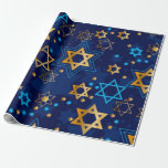 Happy Hanukkah Blue Star van David Menorah Cadeaupapier<br><div class="desc">Happy Hanukkah,  ster van David,  Menorah,  blauw patroonpapier.</div>