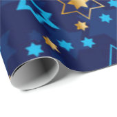 Happy Hanukkah Blue Star van David Menorah Cadeaupapier (Rol Hoek)