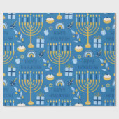 Happy Hanukkah Blue Star van David Menorah Cadeaupapier (Vlak)