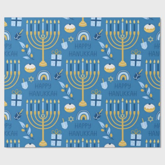 Happy Hanukkah Blue Star van David Menorah Cadeaupapier (Vlak)