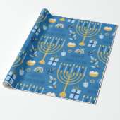 Happy Hanukkah Blue Star van David Menorah Cadeaupapier (Uitgerold)