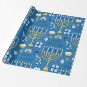 Happy Hanukkah Blue Star van David Menorah Cadeaupapier