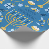Happy Hanukkah Blue Star van David Menorah Cadeaupapier (Hoek)