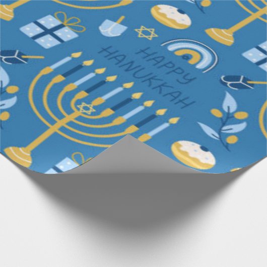 Happy Hanukkah Blue Star van David Menorah Cadeaupapier (Hoek)