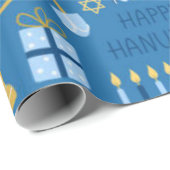 Happy Hanukkah Blue Star van David Menorah Cadeaupapier (Rol Hoek)