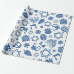 Happy Hanukkah Blue Star van David Menorah Wrappin Cadeaupapier<br><div class="desc">Happy Hanukkah,  kaarsen,  ster van David,  Menorah,  blauw patroonpapier.</div>
