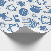 Happy Hanukkah Blue Star van David Menorah Wrappin Cadeaupapier (Hoek)