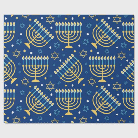 Happy Hanukkah Blue Star van David Menorah Wrappin Cadeaupapier (Vlak)